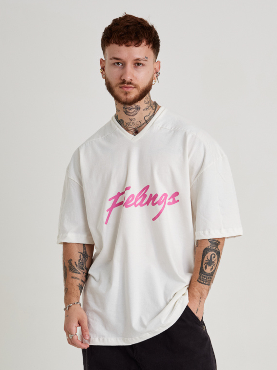 Camiseta Jersey Oversized - Feelings Off White