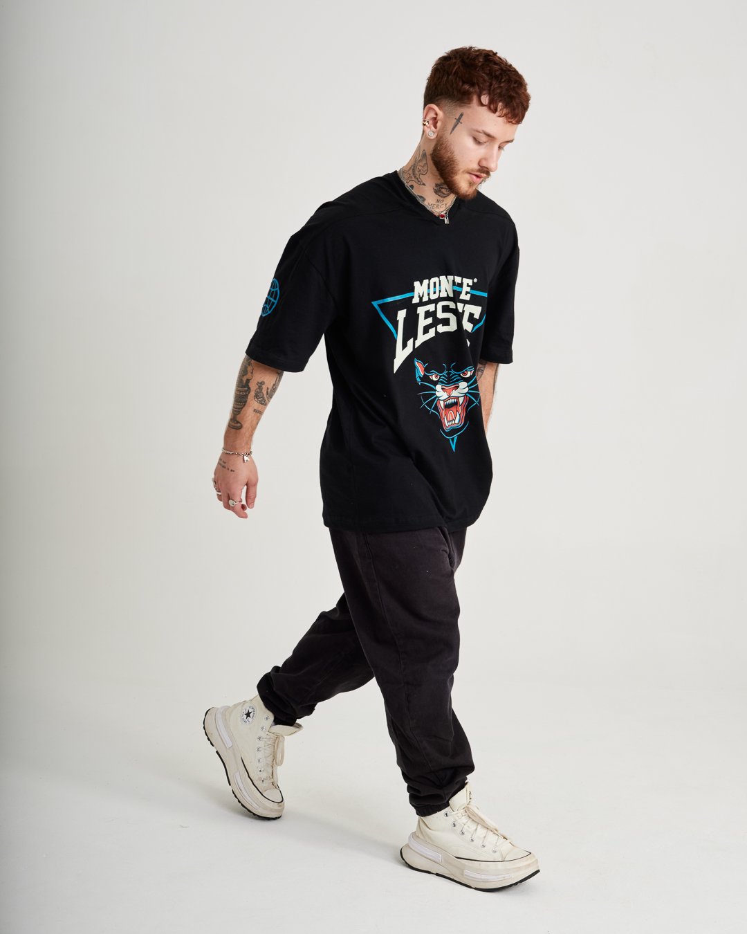 Camiseta Jersey Oversized - Pantera Preto