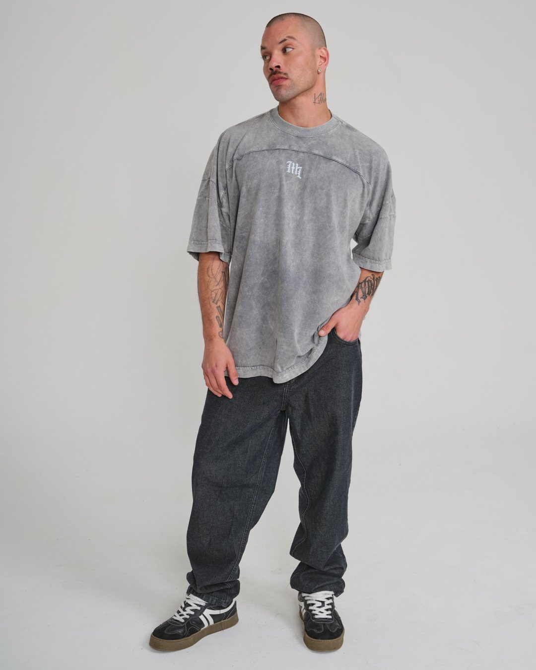 Camiseta Oversized Sleeve Script - Mármore