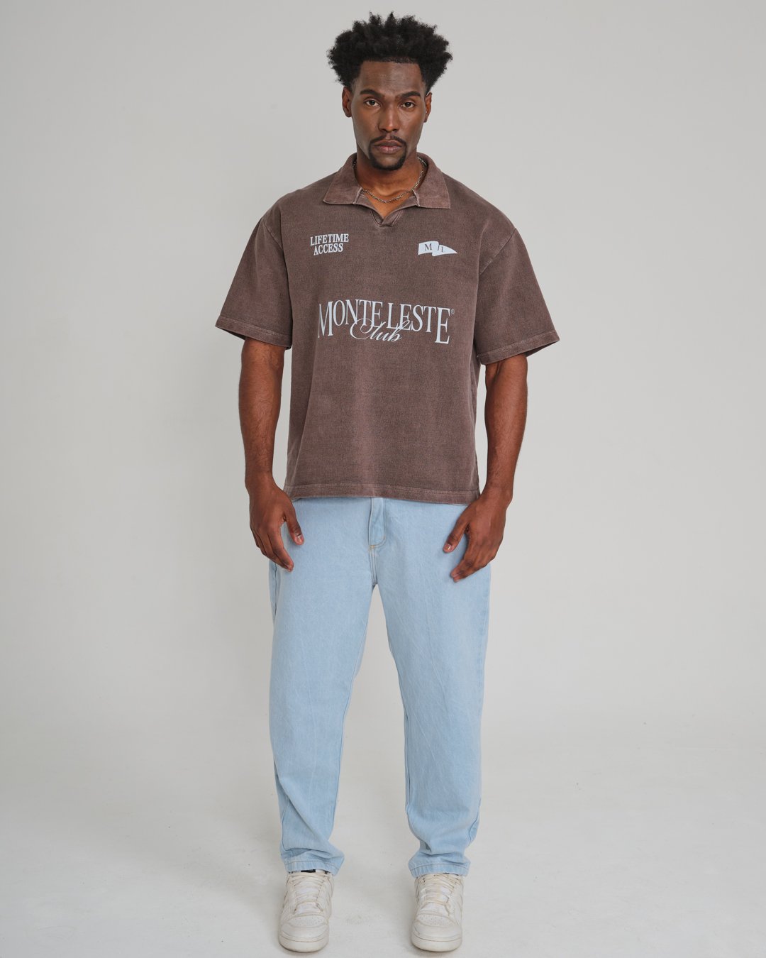 Camiseta Polo Oversized Acess - Marrom Estonado