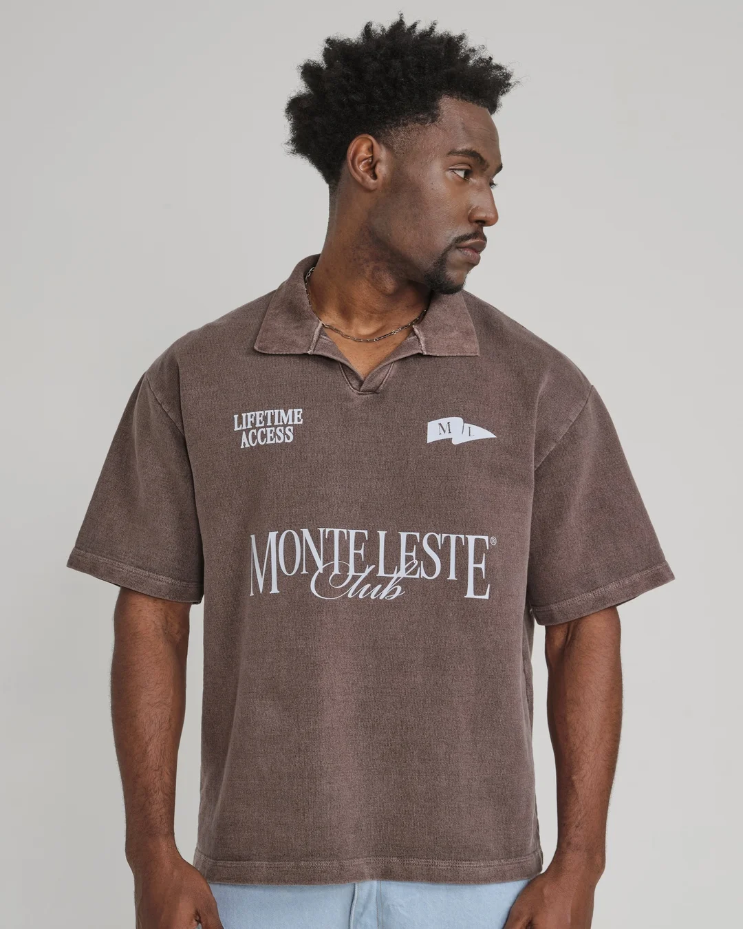 Camiseta Polo Oversized Acess - Marrom Estonado