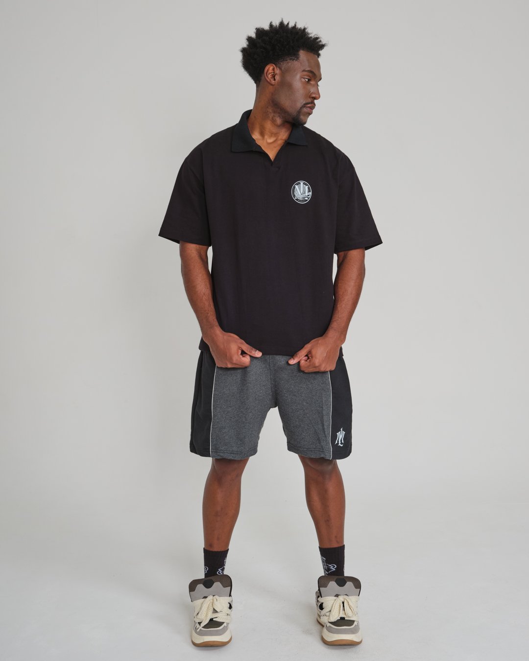 Camiseta Polo Oversized Team - Preto