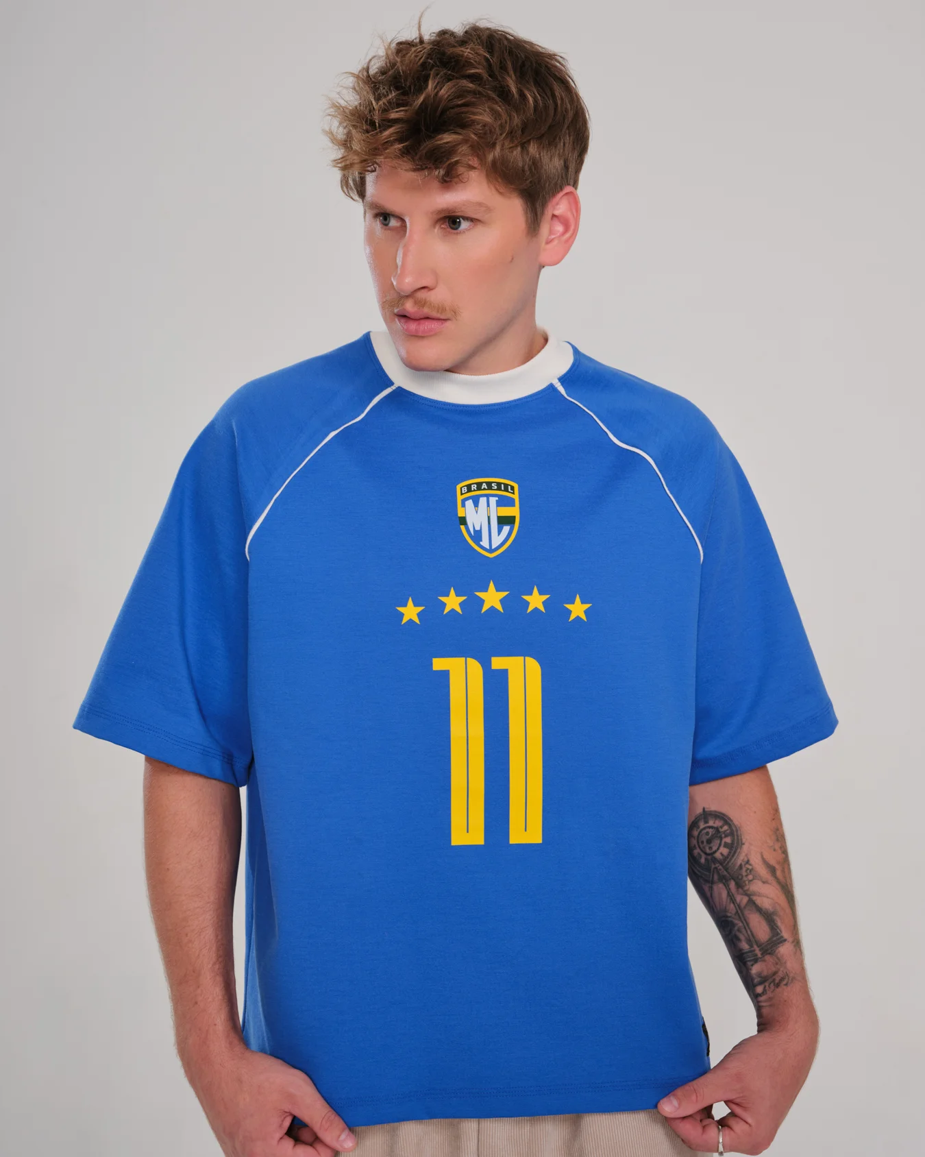 Camiseta Raglan Oversized Capitão - Azul Royal