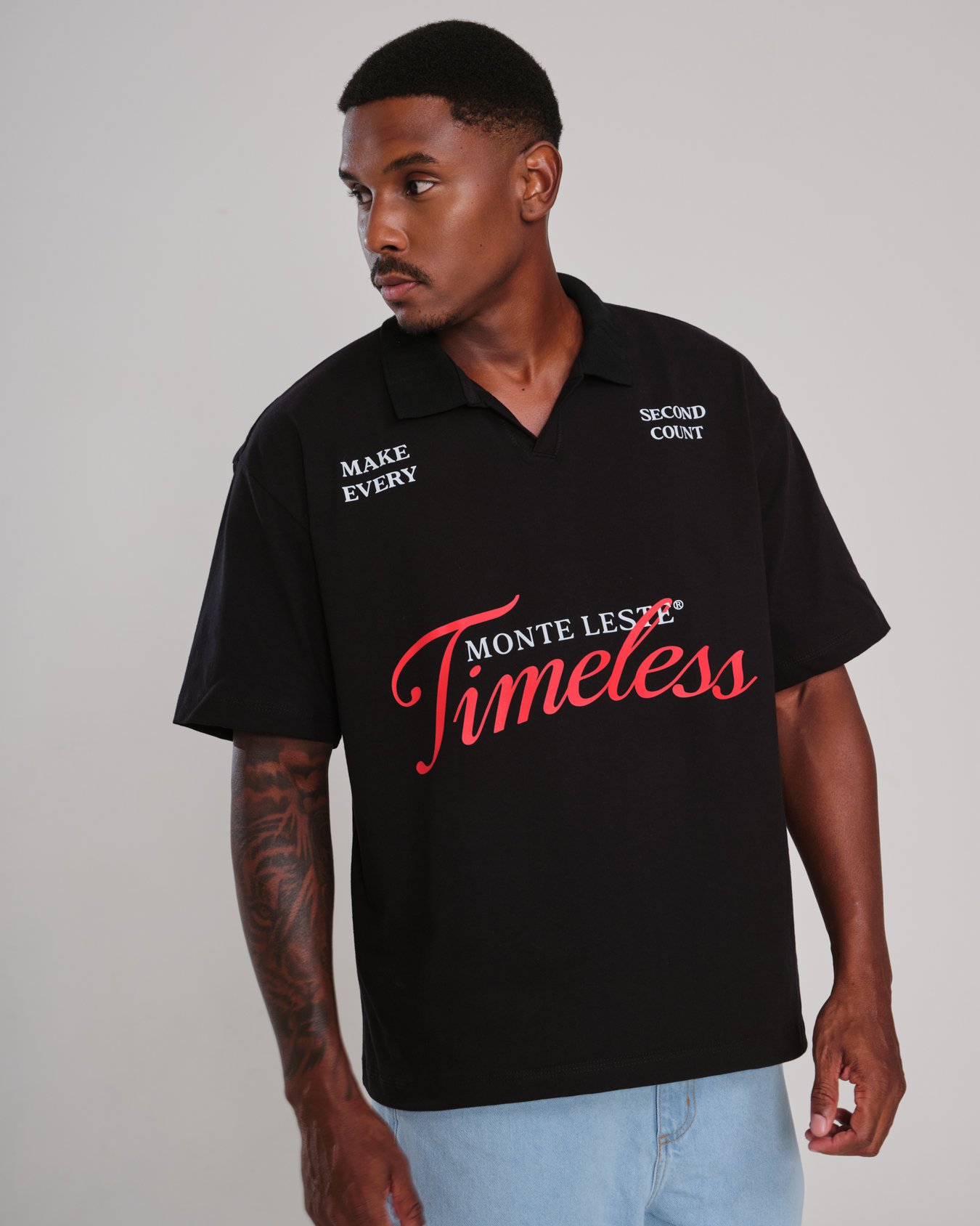 Camiseta Polo Oversized Timeless - Preto