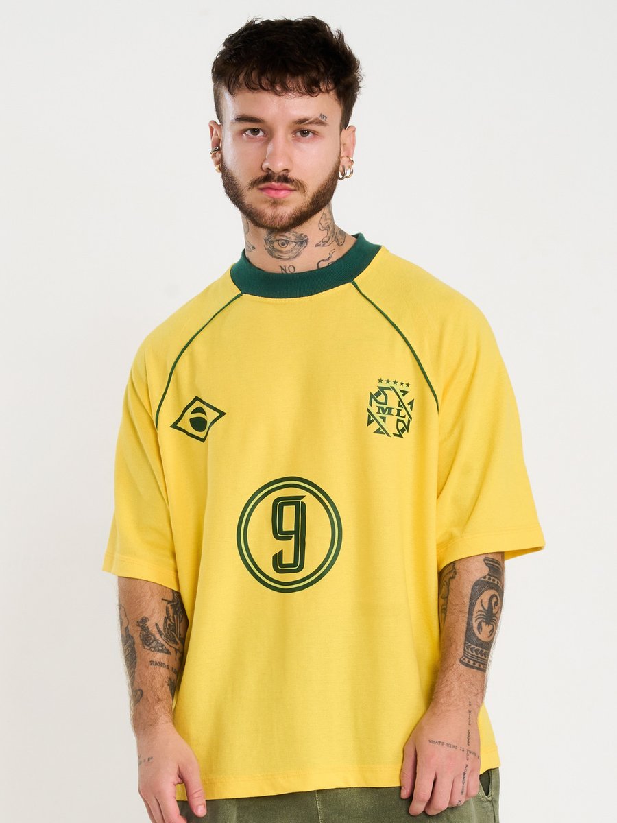 manuhealii カットソー Camiseta Raglan Oversized Falso 9 - Amarelo