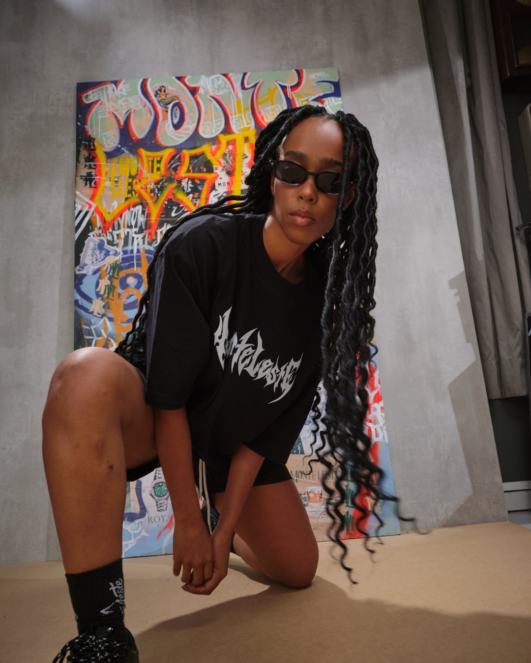 Camiseta Box Oversized Estampada Tribal - Preto